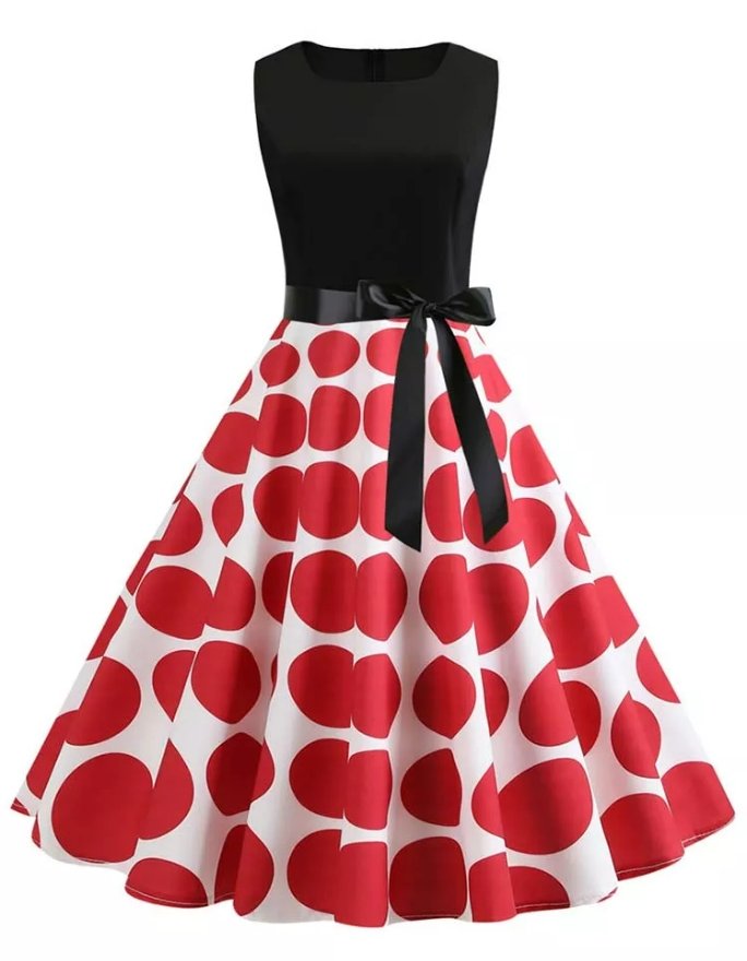 Abito Rockabilly Rosso E Nero Vintage