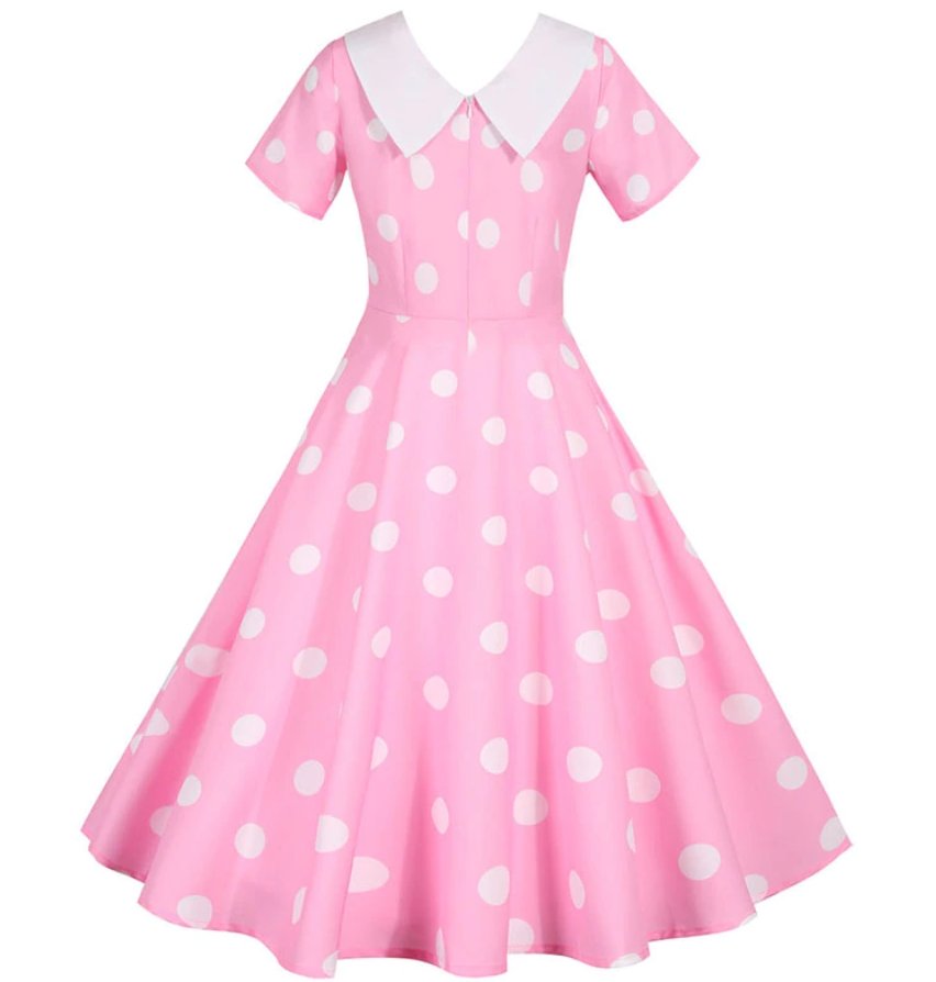 Abito Vintage Rosa Con Pois Bianchi