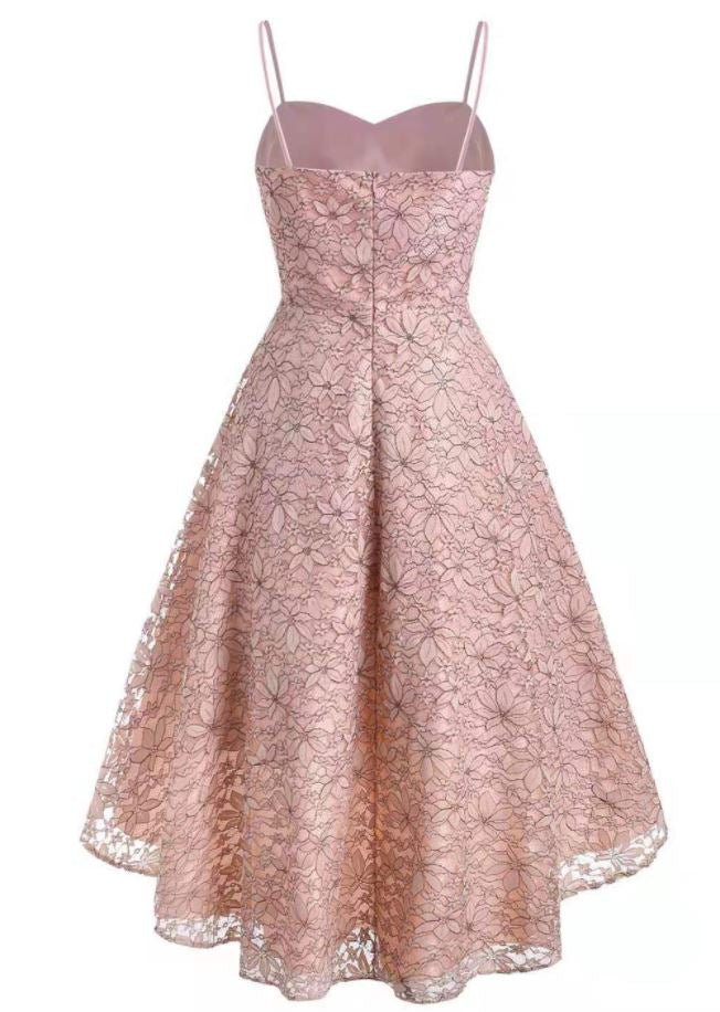 Abito Vintage Con Ricamo Rosa