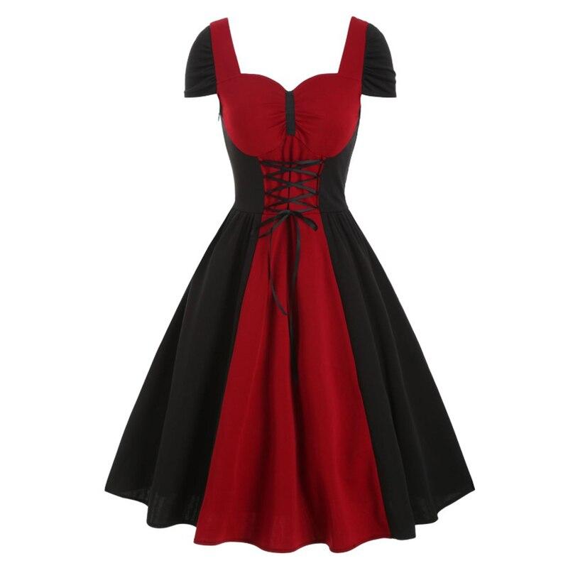 Abito Vintage In Pizzo Rosso E Nero