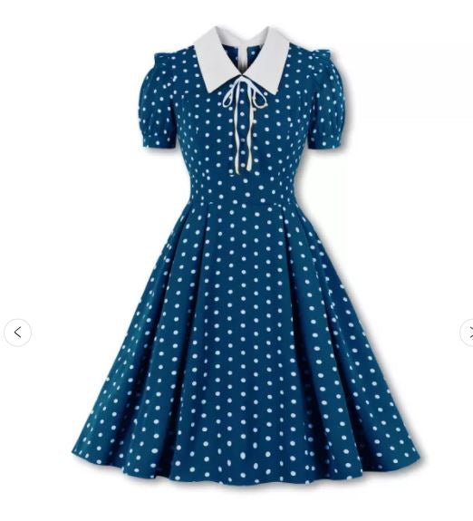 Abito Vintage Blu A Vita Alta
