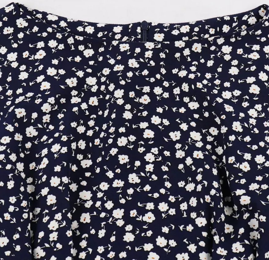 Abito Vintage Blu Scuro A Vita Alta