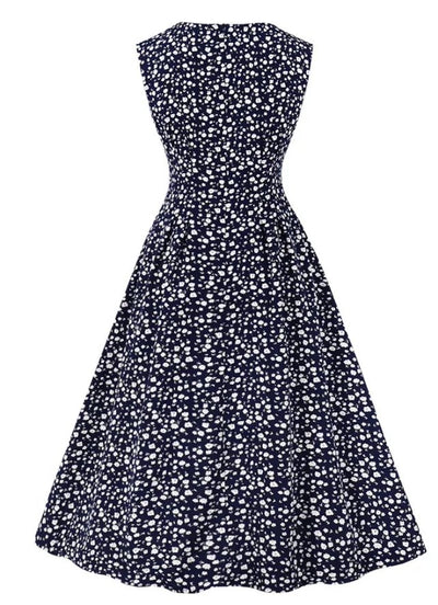 Abito Vintage Blu Scuro A Vita Alta