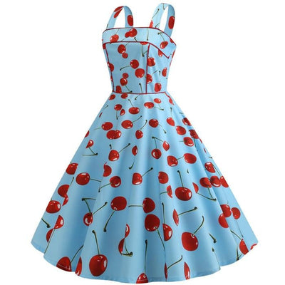 Abito Blu Ciliegia Vintage 1950