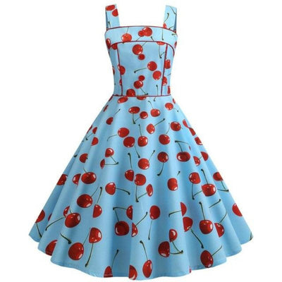 Abito Blu Ciliegia Vintage 1950