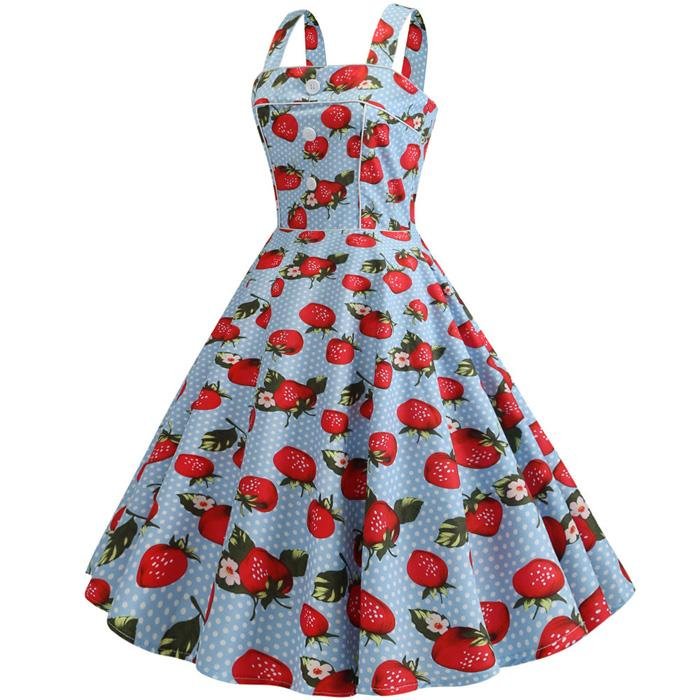 Abito Blu Fragola Vintage 1950