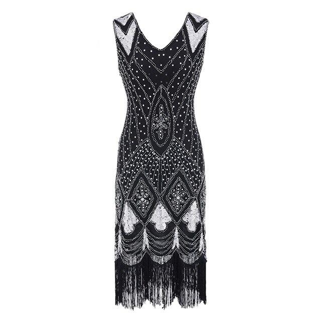 Abito Vintage Anni '20 Con Paillettes Argento Nero