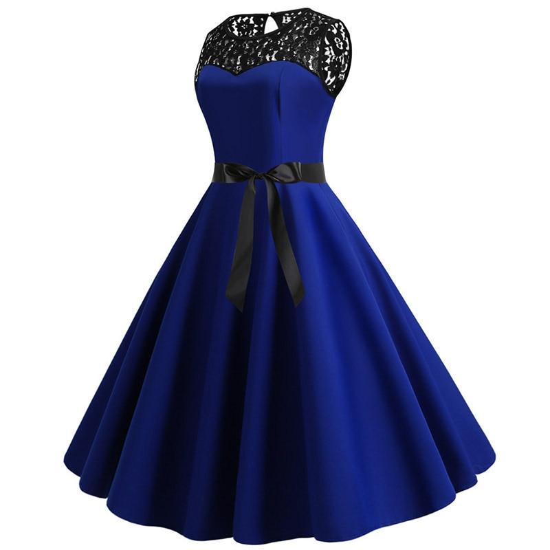 Abito Vintage In Pizzo Blu