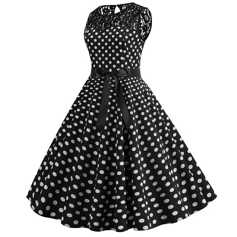 Abito Vintage In Pizzo Nero A Pois
