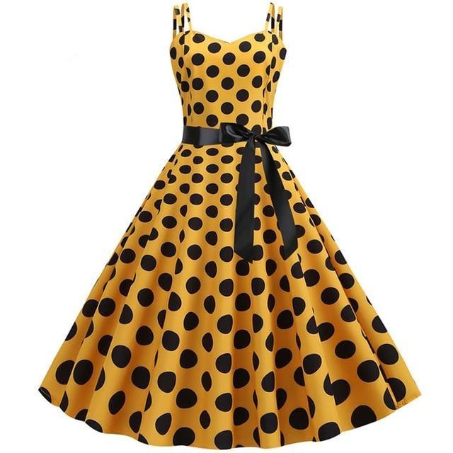 Abito Vintage Rockabilly Giallo A Pois