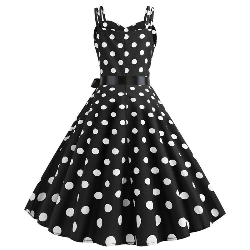 Abito Vintage Rockabilly Nero A Pois Bianchi