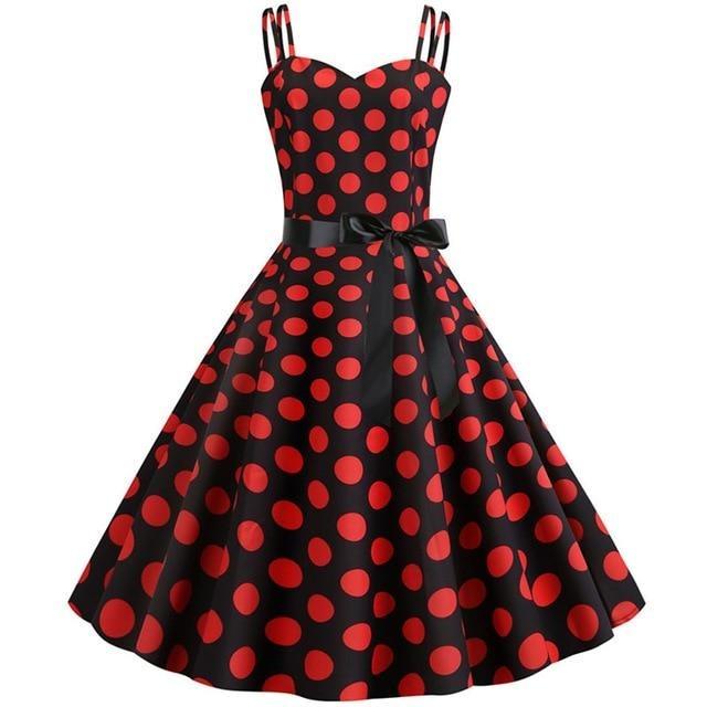 Abito Vintage Rockabilly Nero Puntini Rossi