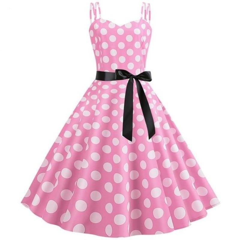 Abito Vintage Rockabilly Rosa A Pois