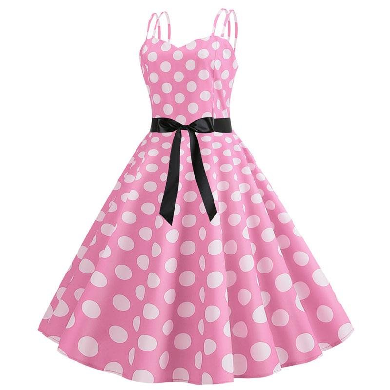 Abito Vintage Rockabilly Rosa A Pois