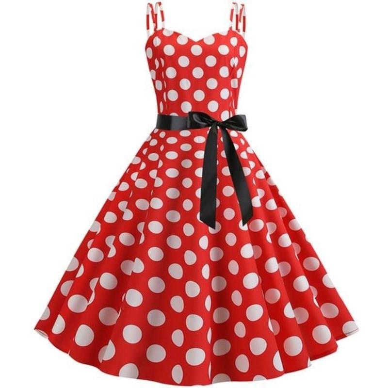 Abito Rockabilly Rosso Vintage Con Pois Bianchi
