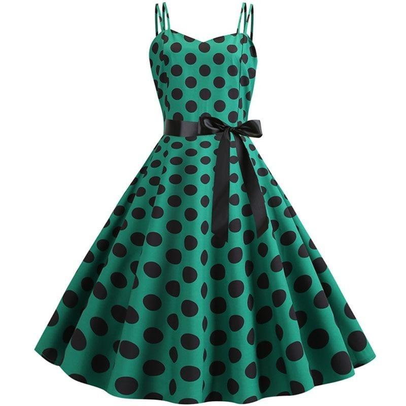 Abito Vintage Rockabilly Piselli Verdi